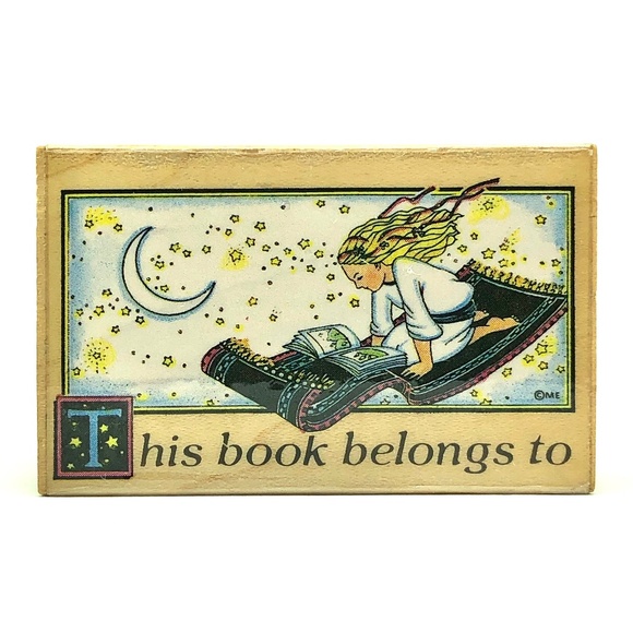 Mary Engelbreit Magic Carpet Book Plate Rubber Stamp 688F This Book Belongs To - Picture 1 of 11